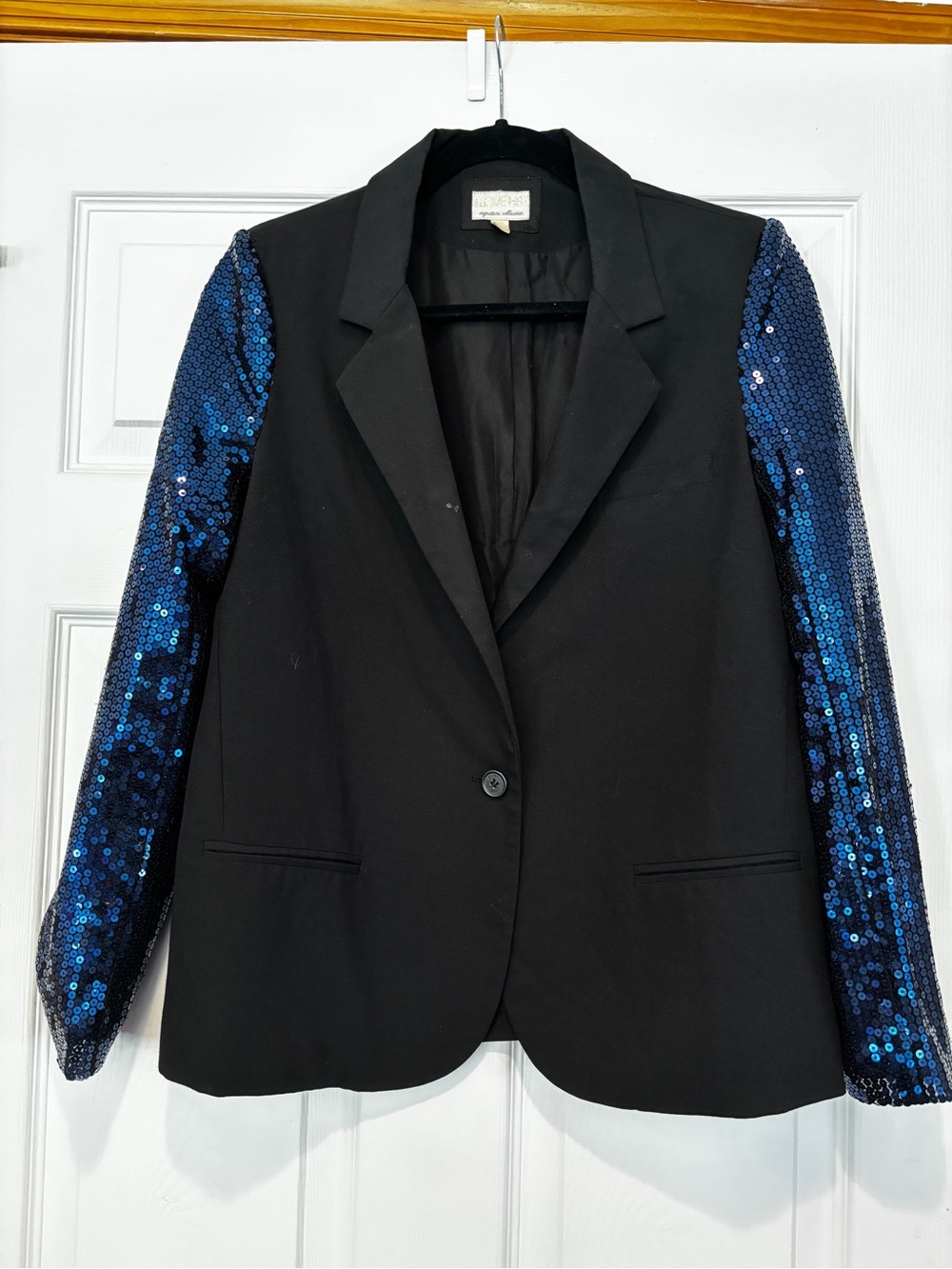 I LOVE H81 Black Blazer with Blue Sequin Sleeves